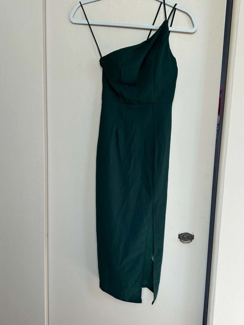 NWT Hello Molly Midi Dress Size XS Forest Green One Shoulder Asymmetric